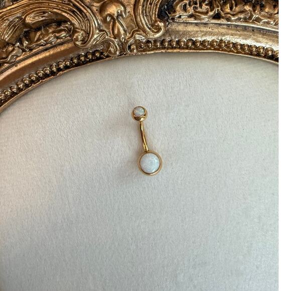 Double Opal Belly Button Ring - Implant Grade Titanium Internally Threaded - Picture 4 of 7